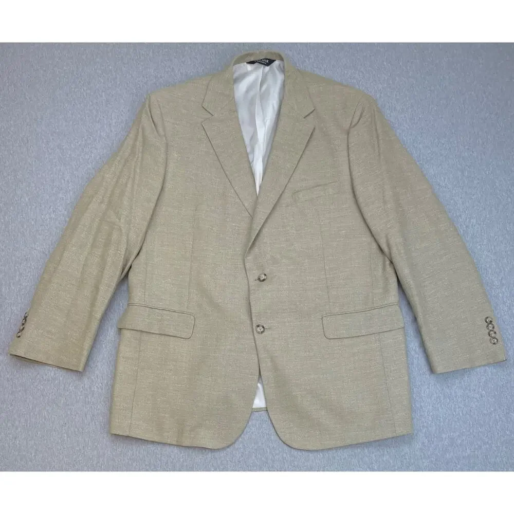 Jos‎ A Bank Blazer Mens 46L Beige Linen Wool Blend 2-Button Lined